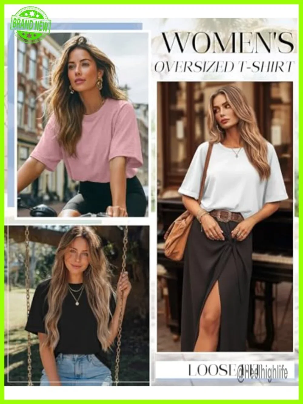 Oversized T-Shirts 3 Pack Dolman Drop Sleeve Soft Stretch Crew Neck Tee